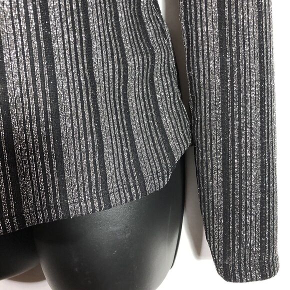 Guess Silver Striped Mockneck Top Small Disco Metallic Shimmer Long sleeve Black - Picture 4 of 8